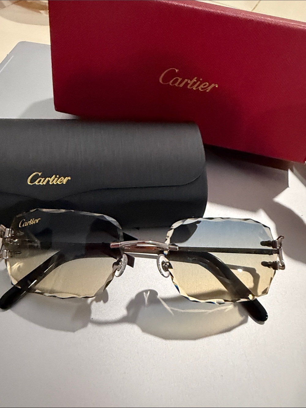 Cartier Men’s Rimless Sunglasses with Blue-to-Brown Gradient Lenses